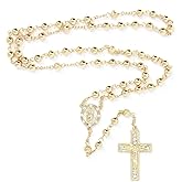 SM Stainless Steel Gold Silver Rosary 3mm-8mm CCB Beads Cross Y Necklace 20”-30” Chain for Women Men (6mm 20" (1) - Gold)