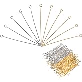 MECCANIXITY 600Pcs Gold White Iron Eye Pins 50mm 21 Gauge/0.7mm Eye Pins for Jewelry Making Findings DIY Craft Necklaces Bracelets Earrings Head Pins
