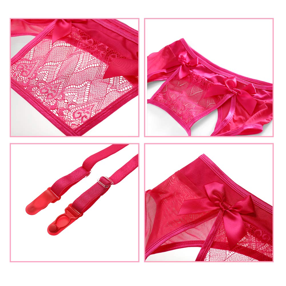 xspice Sexy Lingerie Set for Women, 3 Piece Lingerie for Women with Garter Belts and Thong, Excluding Stockings (M/L, Red)