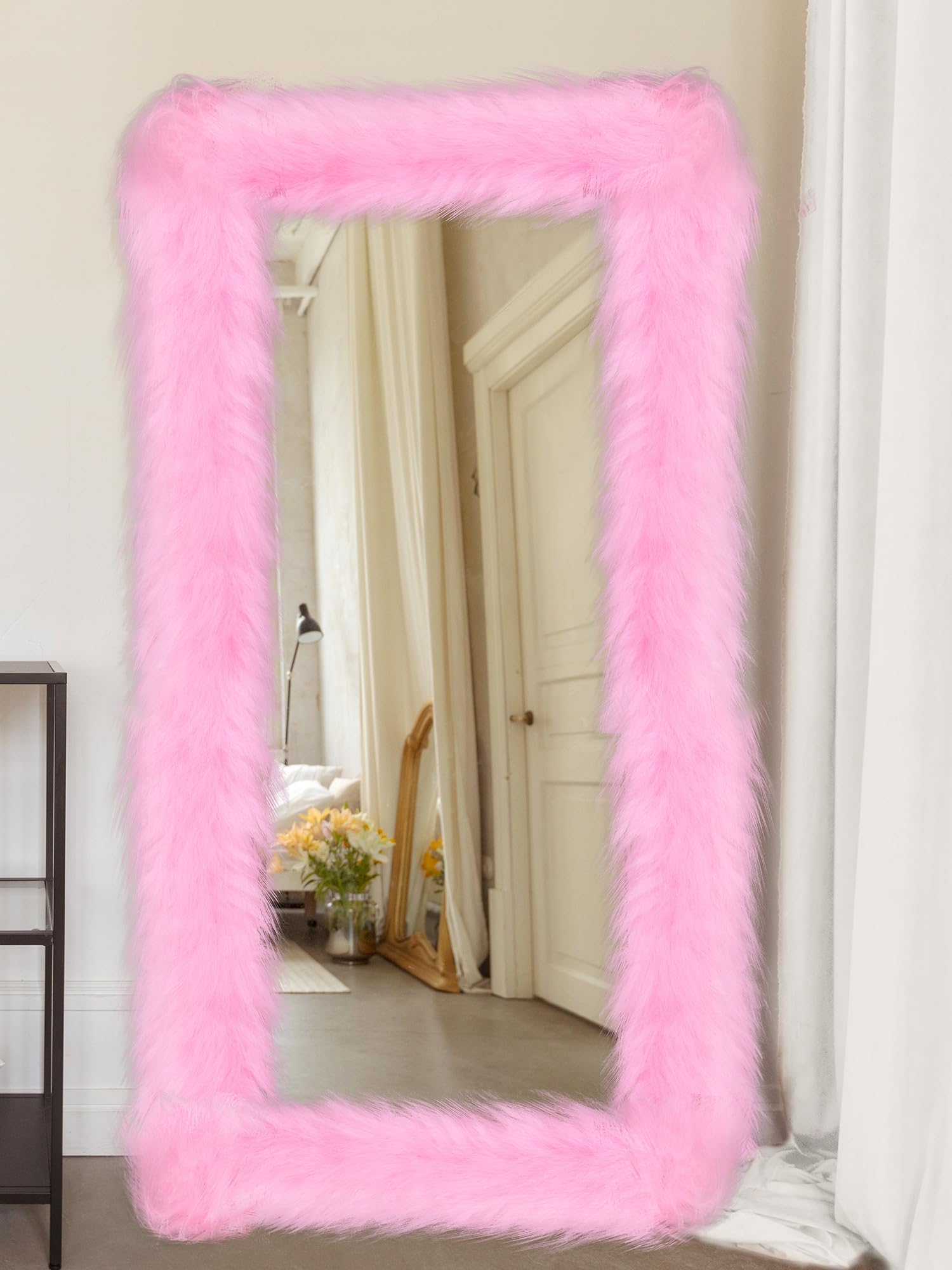 Photo 1 of Geelin Full Length Mirror Cover 59 x 16 Inch Universal Ultra Soft Non Slip Design Fluffy Length Standing Mirrors Cover Decoration for Bedroom Cloakroom Women Gifts(Pink)