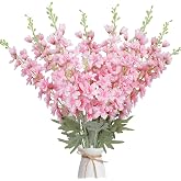 COEWUR 8PCS Pink Delphinium Artificial Flower Bulk 34.6'' Long Stem Pink Silk Flowers