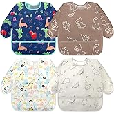 Accmor 4 Pack Long Sleeve Bibs, Baby Smock Waterproof Sleeved Bib Smock for Baby Toddler 6-36 Months