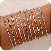 Ustome Colorful Stackable Rice Small Mini Seed Beaded Bracelets Set For Women, Handmade Dainty Boho Gold Glass Stretch Accessories Jewelry,Summer Beach Party Daily Friendship Gift