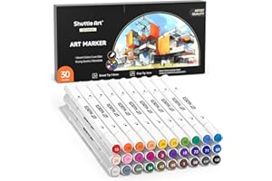 Shuttle Art 30 Colors Dual Tip Art Markers Permanent Marker Pens Highlighters Perfect for Illustration Adult Coloring Sketching and Card Making