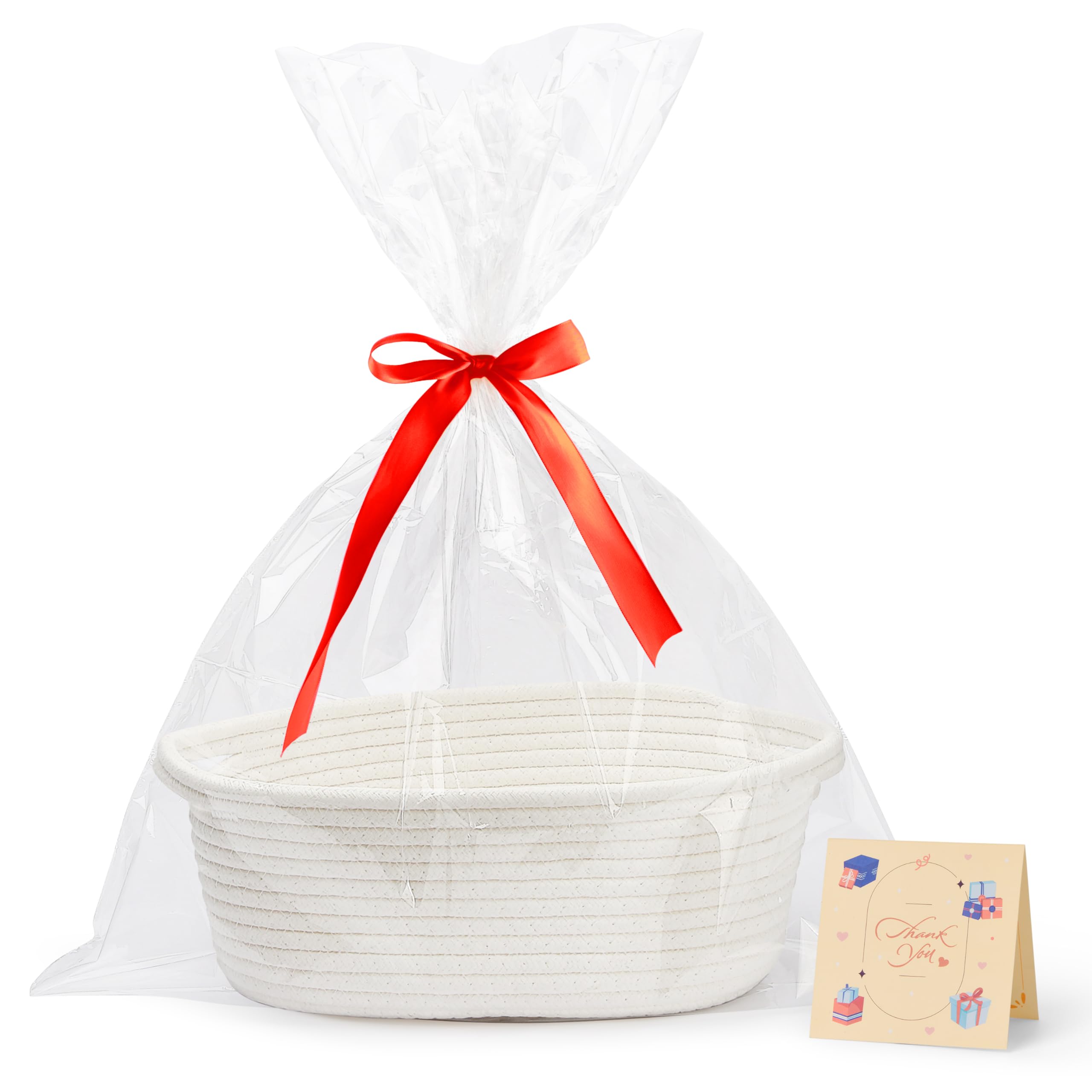 Small Woven White Gifts Basket for Storage Empty with Ribbons and Bags Durable Cute Gifts 12