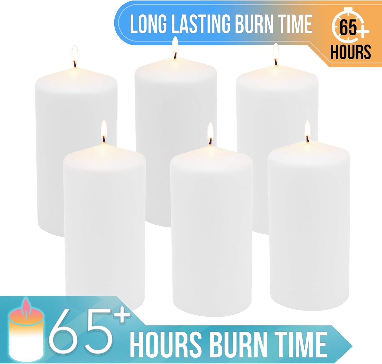 Stonebriar Tall 3x6 Inch Unscented Pillar Candles,White, 6 count: Home & Kitchen