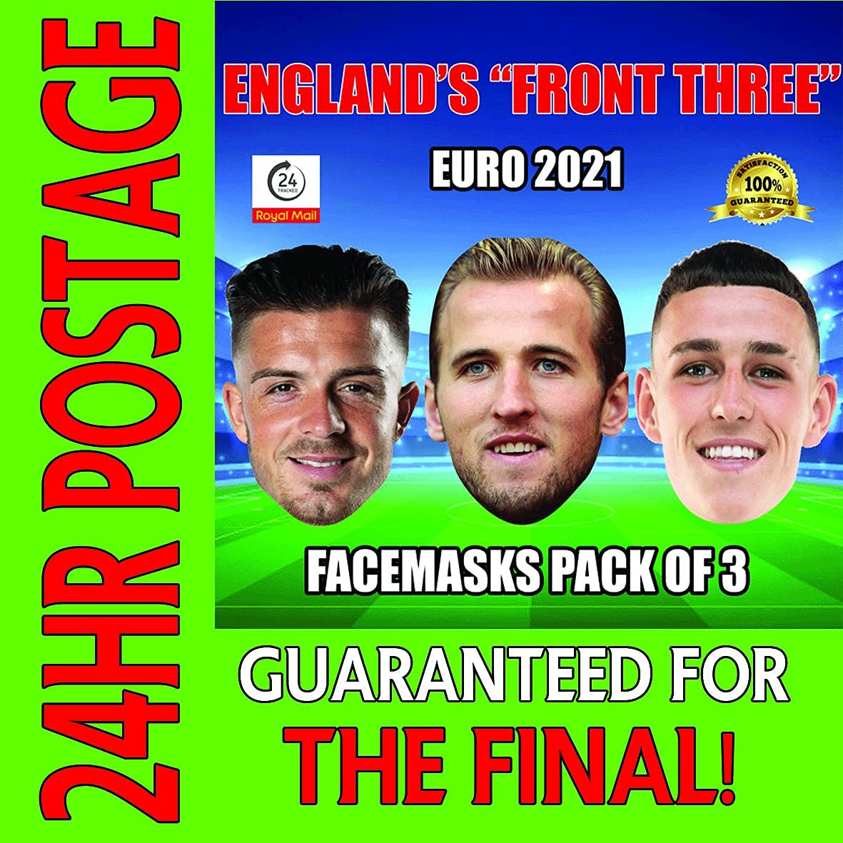 FoxyPrinting EURO 2021 ENGLAND'S FRONT THREE Face Mask Pack GREALISH, KANE, FODEN