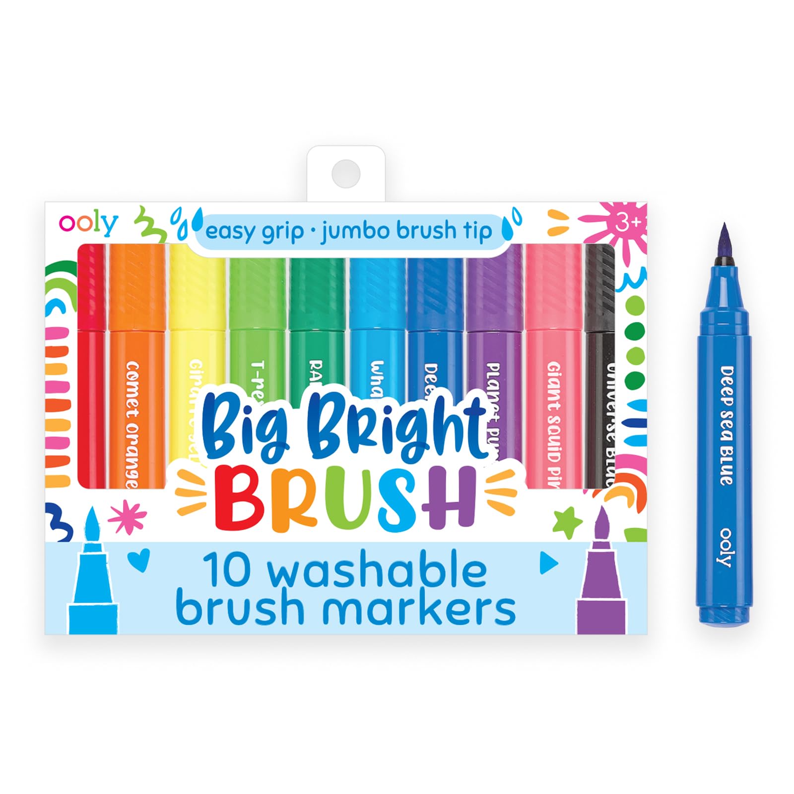 Ooly Thick Washable Toddler Markers with Jumbo Grip, Big Bright Brush Tip Markers for Toddlers with Jumbo Barrel, Perfect for Little Hands - BRUSH TIP
