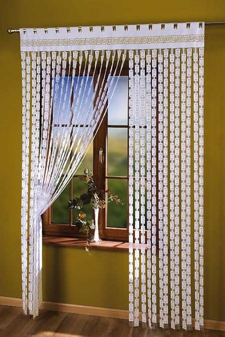 Thick String Curtain Panel White Greek Key 59 Width X 98 Drop