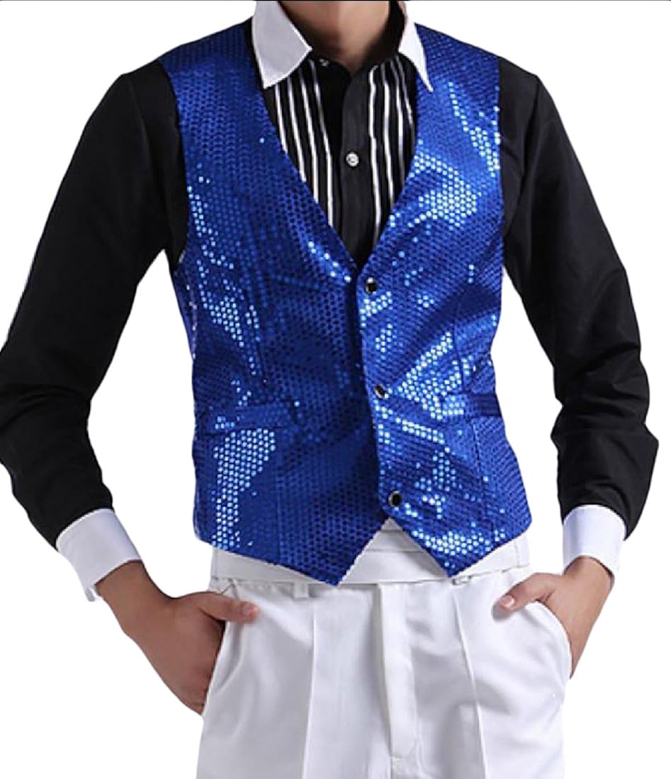 Summer Mens Solid Stage Clothes Sequin Glitter Suit Separate Vest