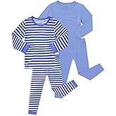 JunNeng Bamboo Viscose Pajamas for Toddler 4 Piece Baby Boys & Girls Snug Fit Long Sleeve Striped PJs Sleepwear, 12M-6Y