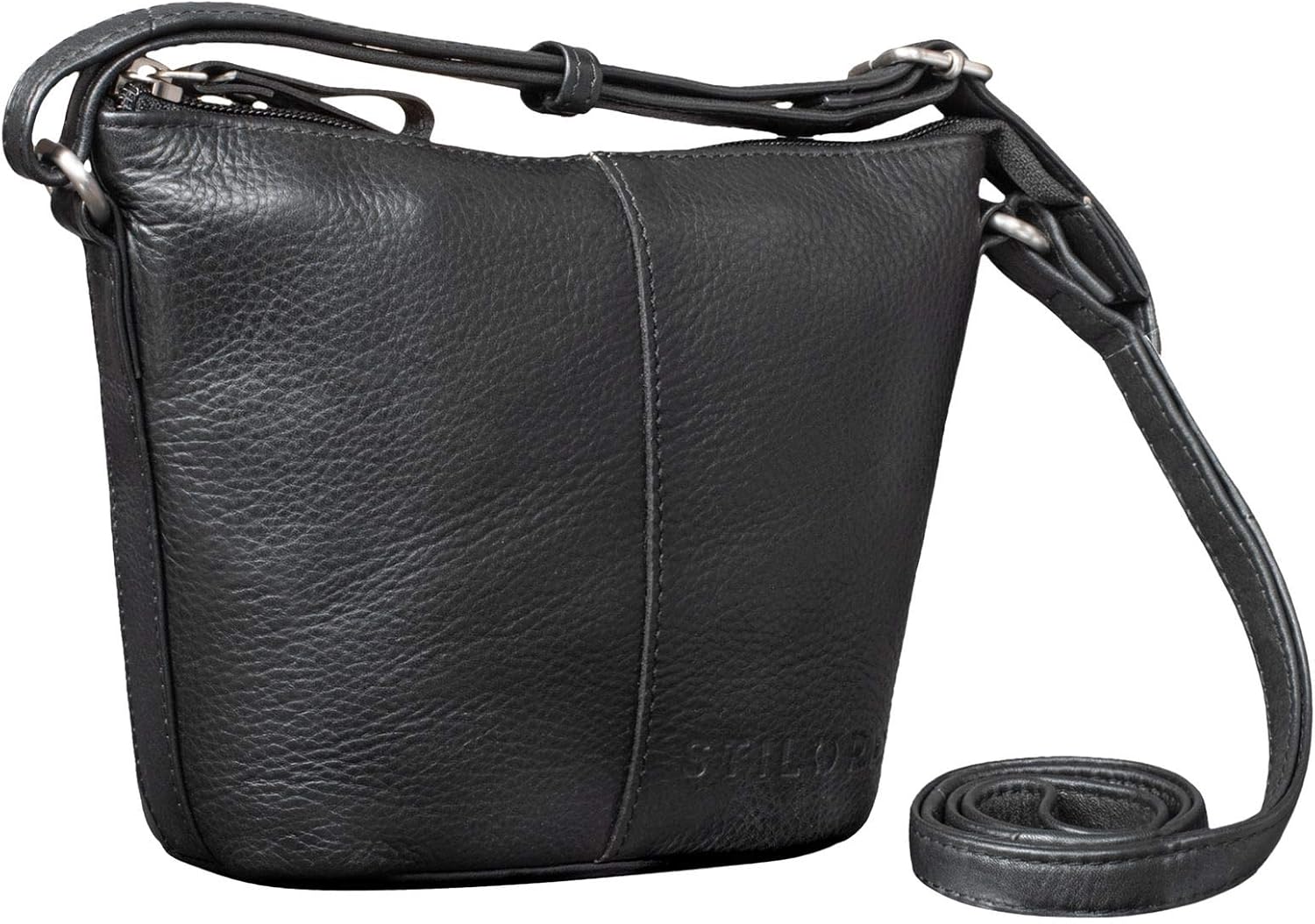 STILORD "Leila" Mini Leather Handbags for Ladies Vintage Shoulder Bag Small for Festival Disco Party XS Modern Crossbody Bag Women Genuine Leather Colour:Black - Image 4
