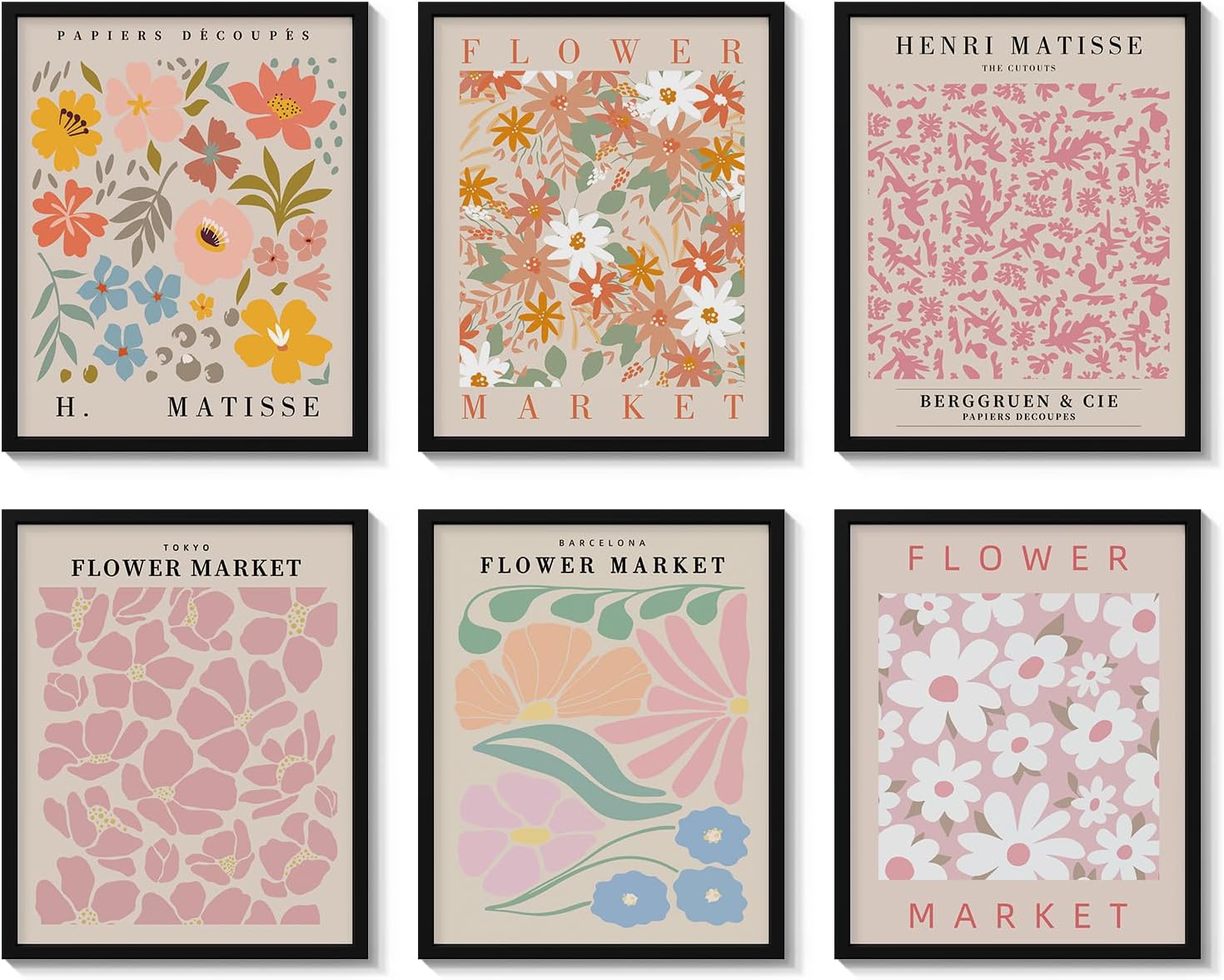 Paintings - VIYYIEA Flower Market Poster Set Aesthetic, Abstract Flower Wall Art Prints Unframed, Vintage Colorful Floral Painting Picture Wall Decor for Bedroom, Living Room, Gallery, Boho Room Decor（8X10in