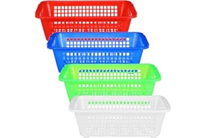 POPETPOP 4pcs Kitchen Draining Basket Set, Rectangular Vegetable and Fruit Washing Strainer Bins, Household