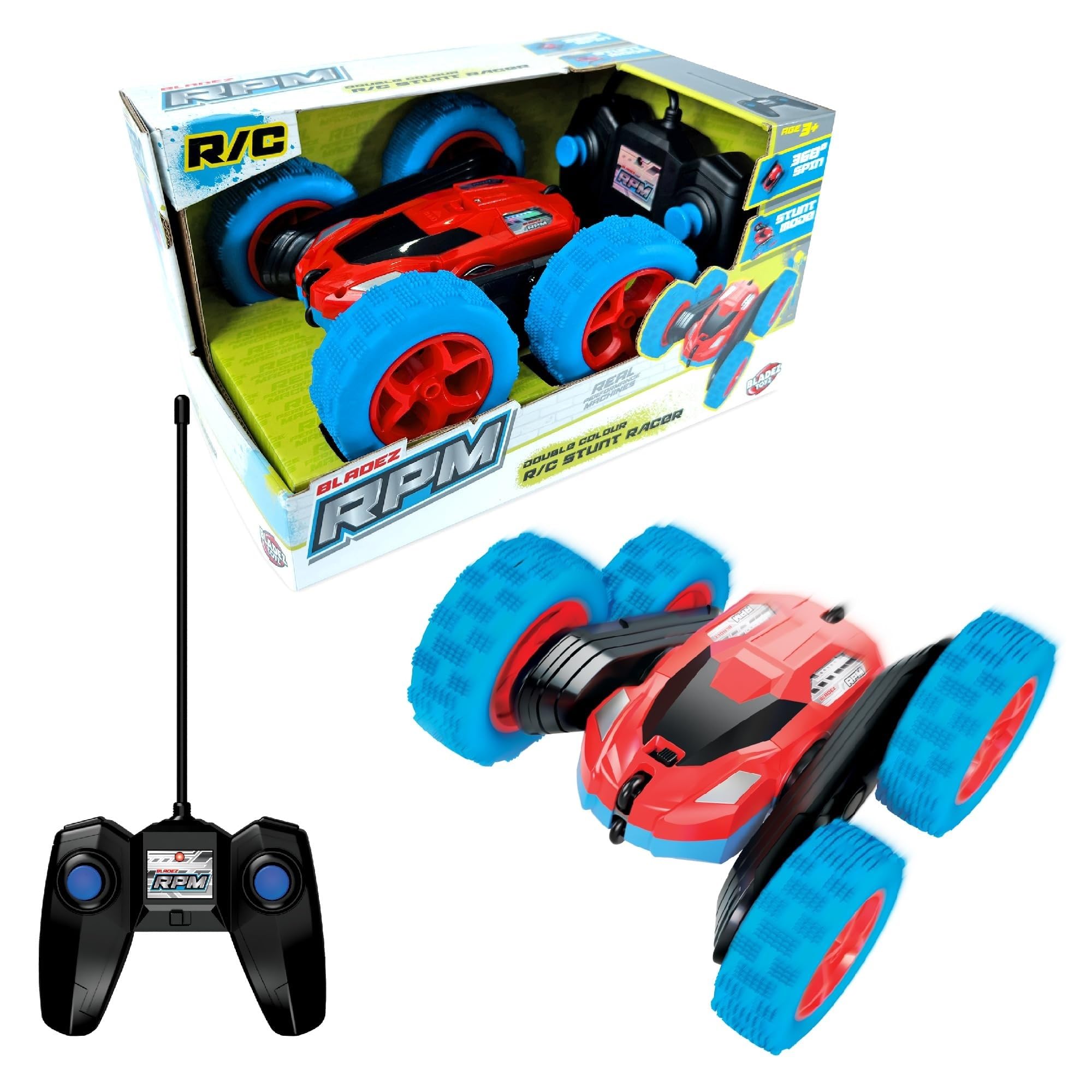 BLADEZ RPM RC Stunt Racer, Real Performance Machine, Radio Control Flip Racer, 360 Degree Spinning, High Speed, Red/Blue, Toy for kids, Toyz