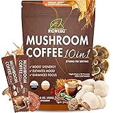 Mushroom Coffee Powder,10-in-1 Mushroom Superfood Adaptogen Mix-Organic Lion's Mane, Chaga, Turkey Tail, Reishi, Instant Coffee For Gut Health, Immunity, Energy, Focus-30 Serving