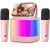 HWWR Mini Karaoke Machine for Kids, Portable Bluetooth Karaoke Speaker with 2 Wireless Microphones and Phone Holder, Popular Birthday Gifts for Girls Boys Age 3-14+, Singing Machine for Home Party