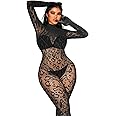 LINUMIN Women Sexy Lace Leopard Jumpsuit, Fishnet Bodysuit Glow Party Club, Poster One Piece Mesh Full Body Rave Outfits