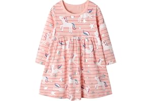 Hongshilian Girls Cartoon Dress Applique Party Dresses Casual Jersey Cotton Long-Sleeved