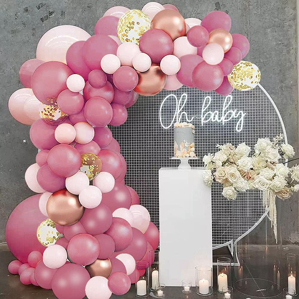 Rose Gold Balloon Arch Kit - 144pcs Pink and Rose Gold Balloon Garland Kit with Some Extra Balloons for Birthday Party Decorations, Baby Girls Bridal Shower, Hen Party & Other Parties