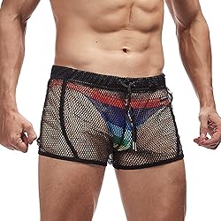 FIROTTII Mens Mesh Shorts Sexy Boxers See Through