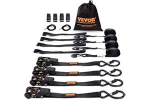 VEVOR Ratchet Tie Down Straps (4PK), 2200 lb Max Break Strength, Includes 4 Premium 1" x 15' Rachet Tie Downs with Padded Han