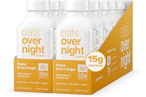 Oats Overnight Maple Brown Sugar Bottled Shake - Gluten Free, Non-GMO, Vegan Friendly Breakfast Meal Replacement Shake with Powdered Oat milk. 15g of Protein (10 Pack)