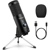 IDANCE Studio Vocal Cardioid Condenser Microphone, USB Plug-and-Play Studio Condenser Mic with Built-in Soundcard, Headphone Output, Tripod &amp; Wind Filter, Mic Studio Setup for Recording &amp; Streaming