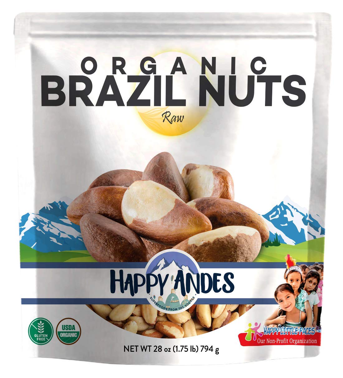 Happy Andes Organic Brazil 1.75 lbs - Raw, Fresh, Unsalted, Brazilian - Natural Snack - 28 Ounces
