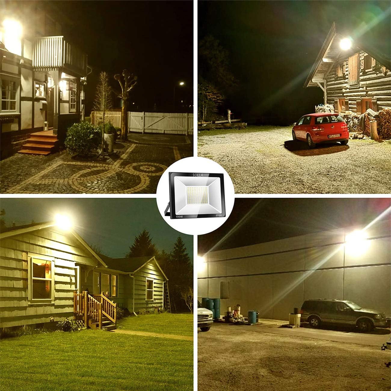 SOLLA 100W LED Flood Light, IP66 Waterproof, 8000lm, 550W Equivalent, Super Bright Outdoor Security Lights, 3000K Warm White, Outdoor Floodlight for Garage, Garden, Lawn and Yard - - 