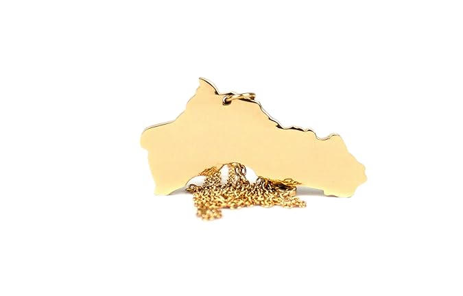 Zozan Kurdistan Gold Halskette mit Kurdistan Karte Anhänger und Kette - vergoldet