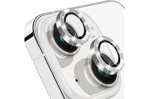 Hsefo for iPhone 14 & iPhone 14 Plus Camera Lens Protector, Bling Glitter Diamond Lens Cover 9H Tempered Glass Camera Cover Anti Scratch Lens Protector Individual Lens Ring - 2PCS Glitter Silver
