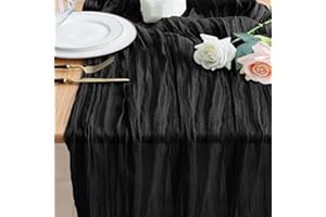 Wokceer Cheesecloth Table Runner Black 10FT Boho Gauze Cheese Cloth Table Runner for Party Wedding Rustic Easter Sheer Runner
