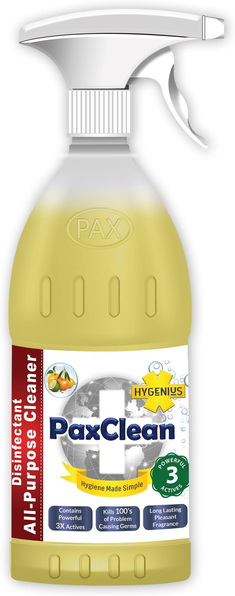 PaxClean : HyGenius All Purpose Cleaner, Just Spray & Wipe for Hygienic Hard & Soft Surfaces 450 ml