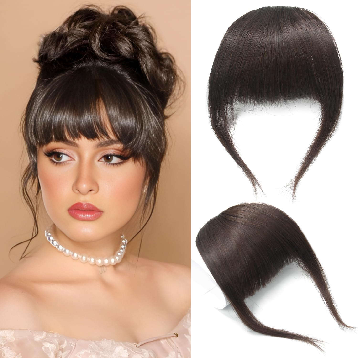 Thick Hair Bangs Clip in Fringe Human Hair Bang Real Human Hair Extension Unprocessed Fringe, Dark Brown Color, Thick Bangs