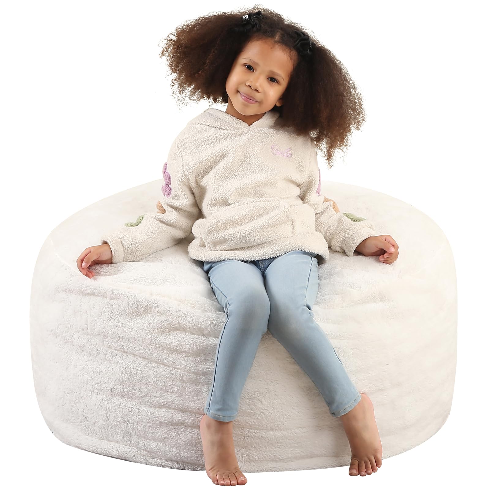 Photo 1 of ***FACTORY SEALED*** MOMCAYWEX 2-in-1 Kids Round Bean Bag Chair, Fluffy Beanbag with High-Density Foam Fillings for Toddlers, Reading Cushion Chair Corner, 16"x 35", Cream