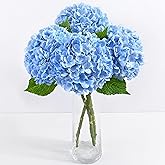 Yastouay 4 Pcs Real Touch Hydrangea Artificial Flowers, 21" Blue Full Faux Hydrangea Flowers Latex Fake Flowers for Home Decor Party Floral Arrangements Wedding Bouquets Centerpieces Outdoor Decor