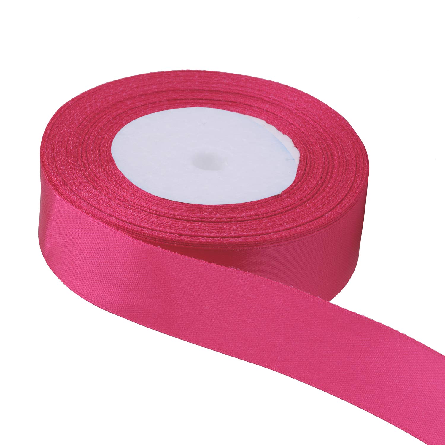 Trimming Shop 25mm Double Sided Satin Ribbon 25 Metres Roll - 100% Polyester Craft Ribbon for Gift Wrapping, Bow Making, Sewing, Wedding Decoration, Hair Accessories & DIY Crafts, Hot Pink