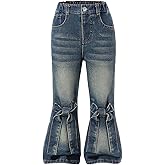 WDIRARA Toddler Girl's Bow Flare Jeans High Waisted Bell Bottom Denim Pants