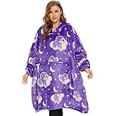 THREE POODLE Wearable Blanket Hoodie for Women, Oversized Sherpa Sweatshirt Blanket for Adults Men, Cozy Hooded Blankets, Glow in the Dark, Gifts for Teen Girls Women Mom Sister