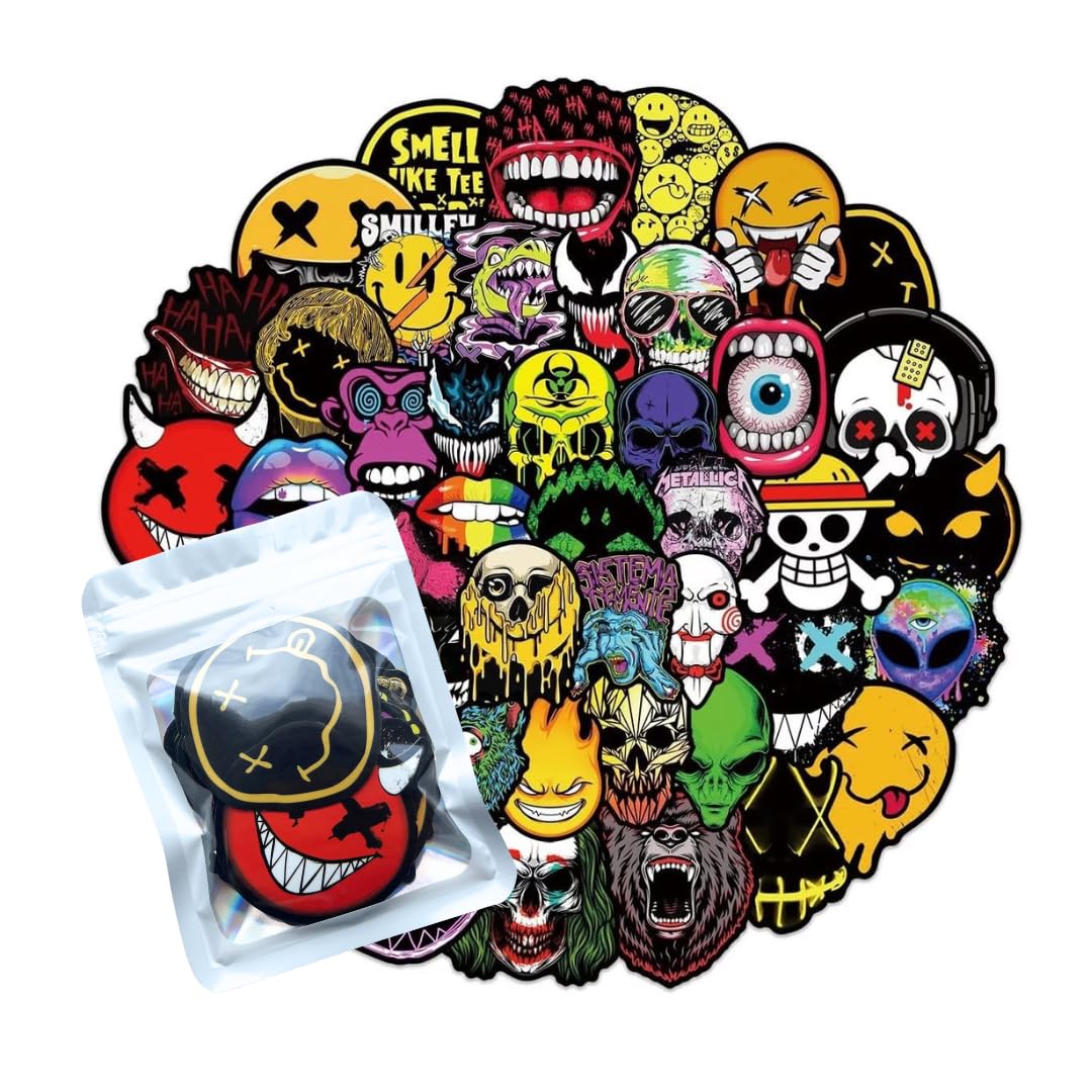 HNTR® Twisted Horror Stickers for Adults | 50 Scary Face Stickers | Creepy Joker Sticker Pack for Laptops, Scrapbooks & Halloween Gifts — image 1