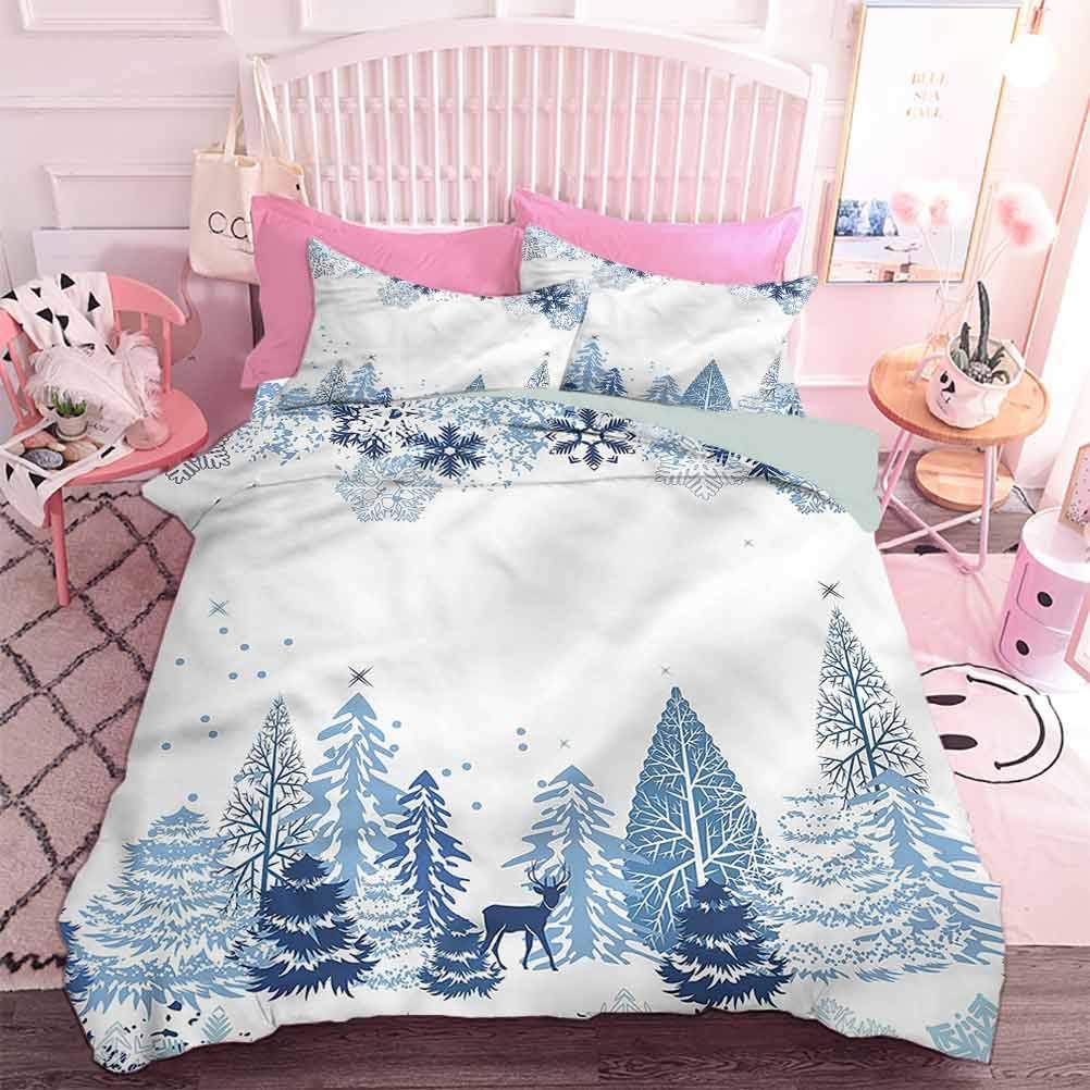Hiiiman 3pcs Premium Comforter Set Deer Pine Trees Xmas (3pcs, Twin