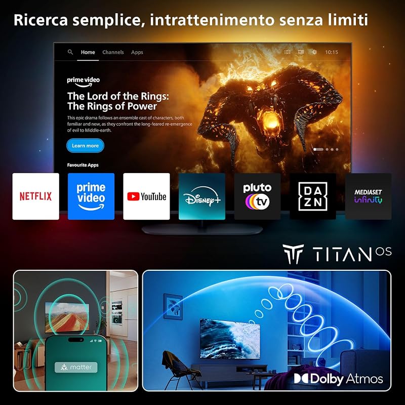 65PUS7200 4K LED Smart TV - Display 65’’ con piattaforma Titan OS, Pixel Precise Ultra HD e Dolby Atmos Sound - funziona con Alexa e Google Voice Assistant