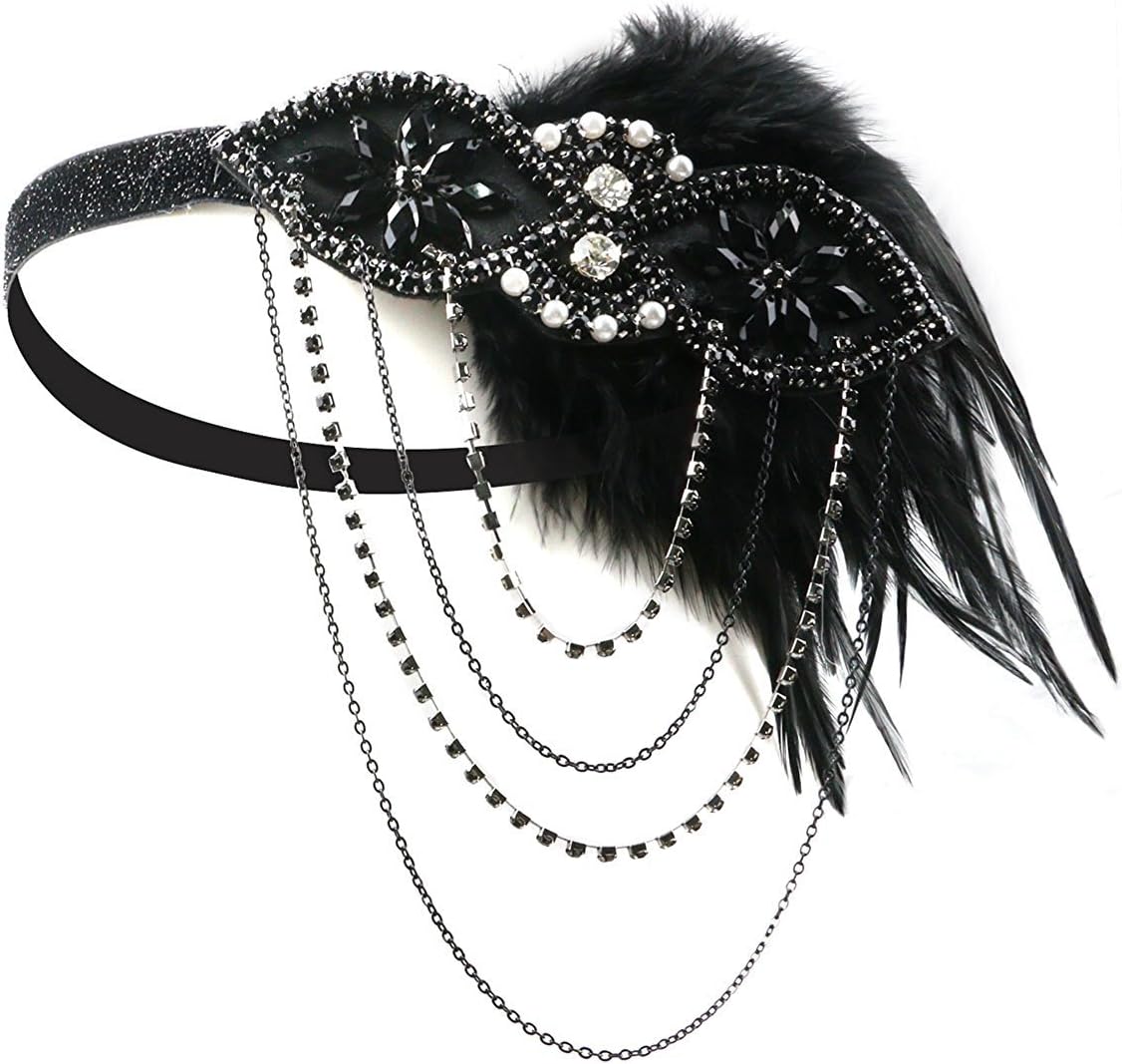 1920s Headband,1920s Headpiece - KQueenStar 1920s Flapper Headpiece,1920s Feather Headband Flapper Vintage 1920 Accessories
