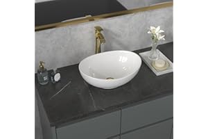 Sarlai Oval Vessel Sink - 16"x13" Bathroom Sink Oval Shape Above Counter White Porcelain Ceramic Bathroom Vessel Vanity Sink Art Basin