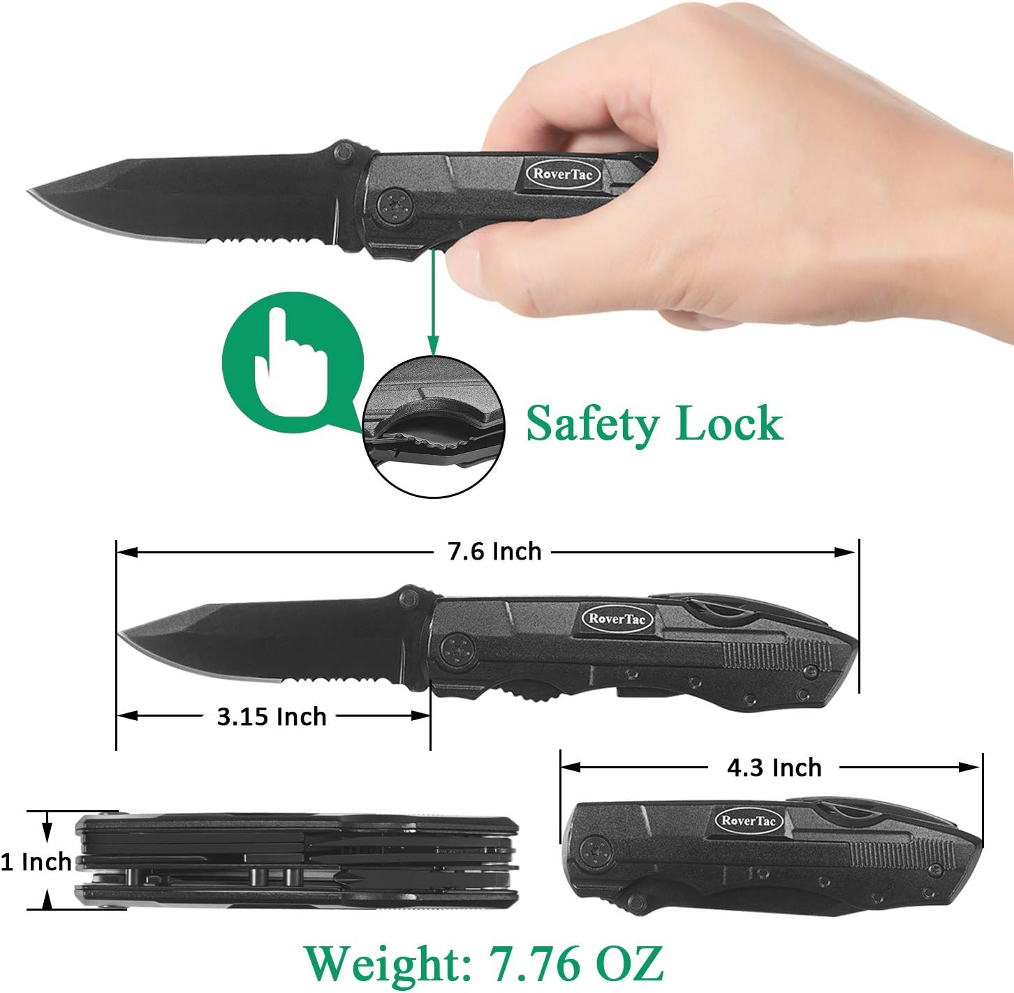 RoverTac Pocket Knife Folding Multitool Knife for Camping Fishing Hiking Outdoor Multi Tool with Pliers Screwdrivers Bottle Opener Safety Lock Durable Sheath Unique Gifts for men women - - 