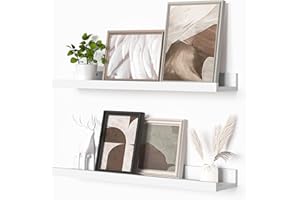 Heimlove Picture Ledge Shelf, Floating Shelves Set of 2, 24 Inches Picture Shelf for Wall with Ledge, Kids Bookshelf Wall Mounted for Living Room Bedroom Decor Books Photo Frames - White