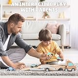 Vanplay Wooden Car Transporter Toy with 4 Cars for Toddlers view 6