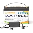 FLLYROWER 12V Lithium Battery 100AH With BMS and 16500 Deep Cycles 12V 100AH Lifepo4 Battery Grade A Cells for Marine Trolling Motor RV camping Solar Golf Cart Off-Grid
