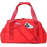 Bucosd Small Gym Bag for Women, Mini Crossbody Gym Duffle Bag with Wet Compartment, Carry on Gym Tote Bag for Workout Dance Sport Travel (Medium-Red)